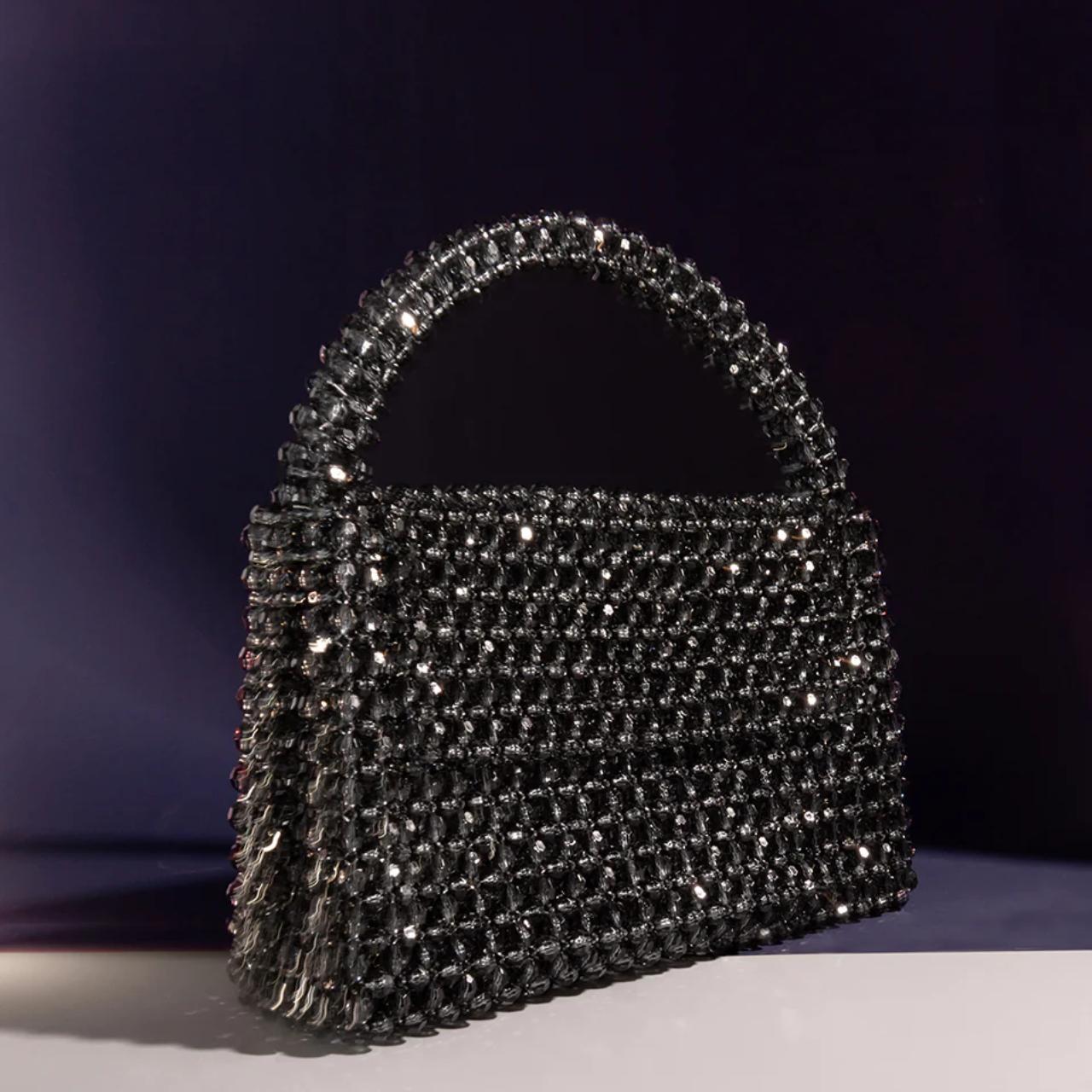 Sherry Black Beaded Top Handle Bag